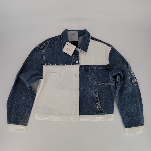 Desigual Striped Patchwork Blue White Denim Chaq Lollypop Jacket - Size M - NWT - Picture 15 of 16